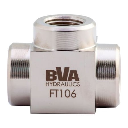 Bva Hydraulics BVA Hydraulic Fitting 3 Way Connector, Cross, Female 3/8in-18NPTF to Female 3/8in-18NPTF FT106